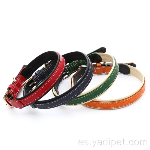 Collares de cuero suave al tacto de lujo OEM Collar de perro naranja verde azul marino rosa acolchado de cuero real de lujo